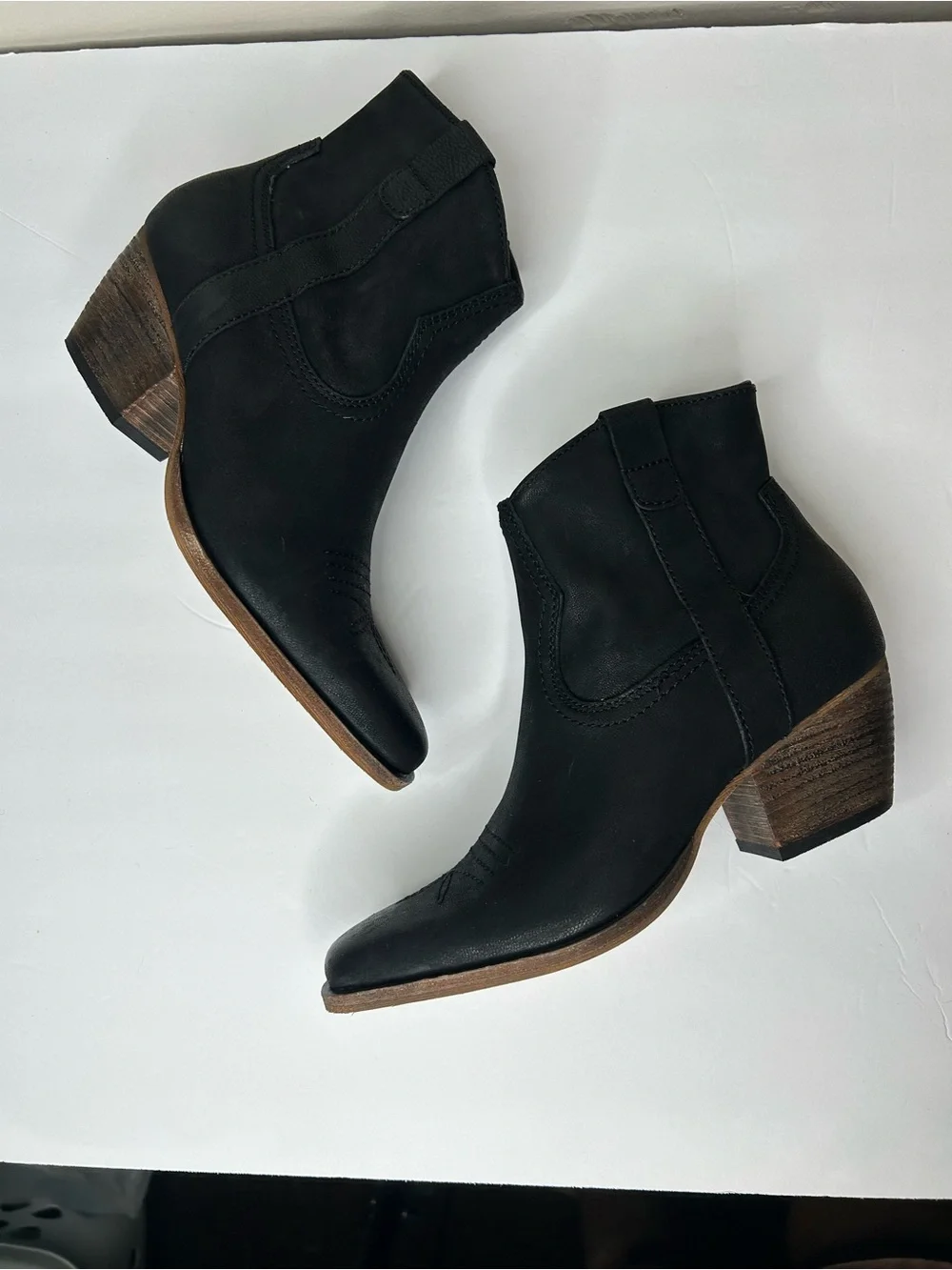 New Dolce Vita Silma leather Western Booties in black 2-inch stacked heel